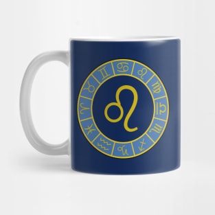 Leo Zodiac Wheel Astro Symbols Gold+Blues Mug